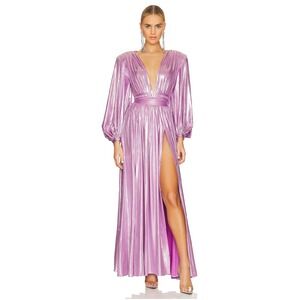 Bronx & Banco Zoe Lame Gown Maxi Dress Purple Lilac Plunge Slits Sz 4 US / Small